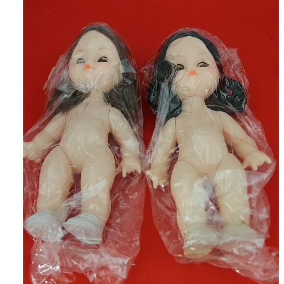 NOS 7" Craft Dolls One brown hair one Black hair both with sleeping eyes. - Picture 1 of 4